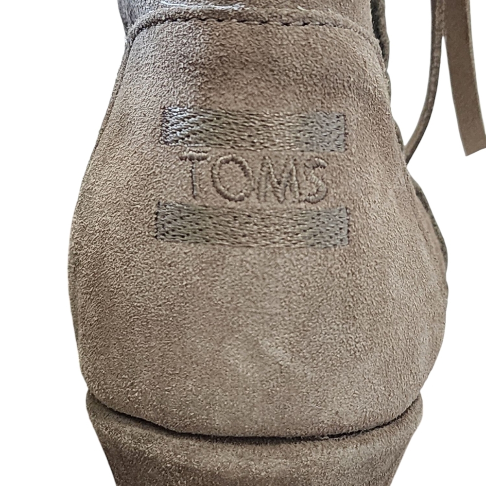 TOMS Desert Wedge High Taupe Suede Croc Embossed Ankle Booties, size 8 - Picture 4 of 7